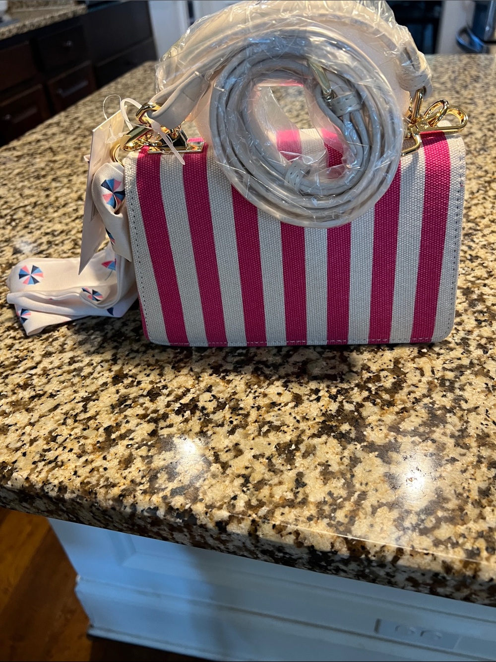Betsy Johnson stripe crossbody Top Handle Bag with Scarf - Picture 2 of 4